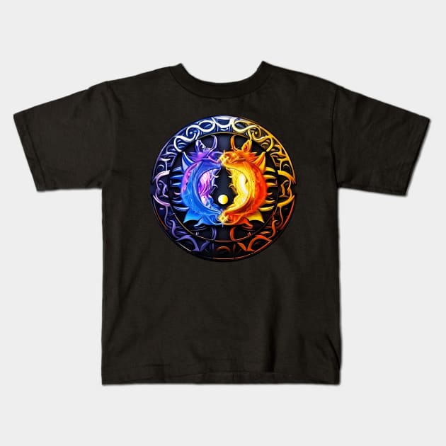 Yin Yang Art 018 Created by AI Kids T-Shirt by Tpixx